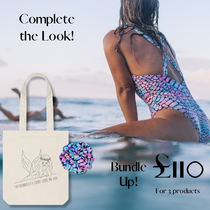 gone wild swimsuit scrunchie and tote bag bundle tide and seek sustainable swimwear