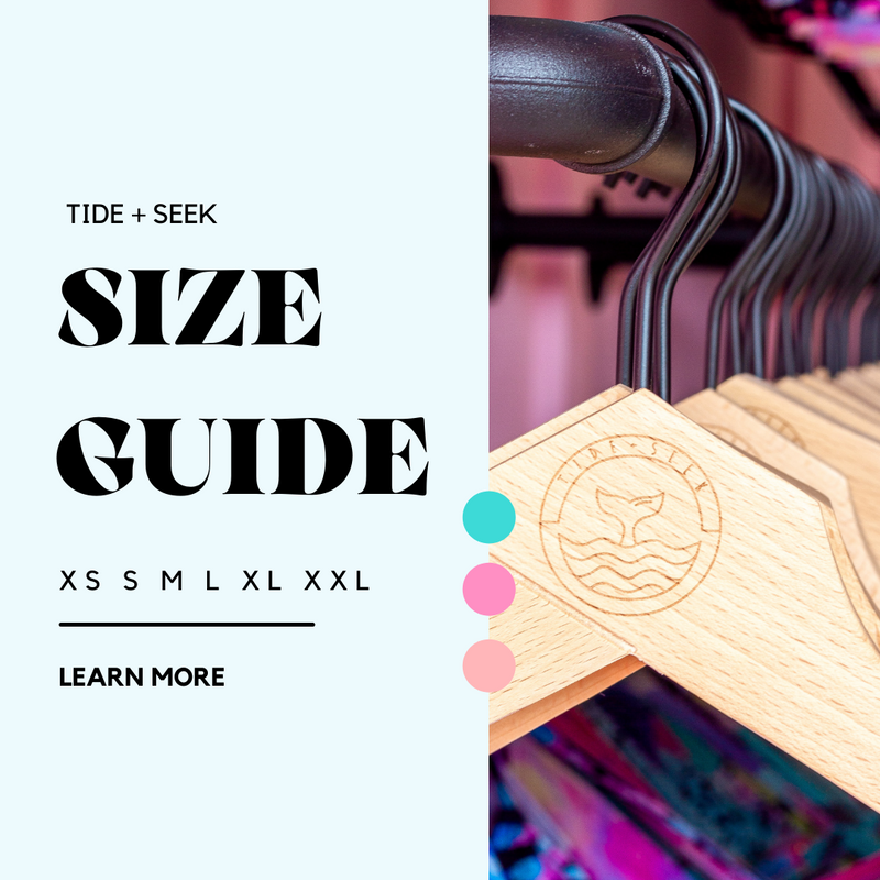 Tide and Seek Sustainable Swimwear Size Guide - xs, s, m, l, xl - learn more