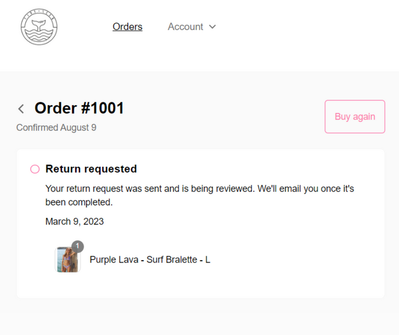 Tide + Seek Sustainable Swimwear How to Request a Return - Step 3 - submitted the request 