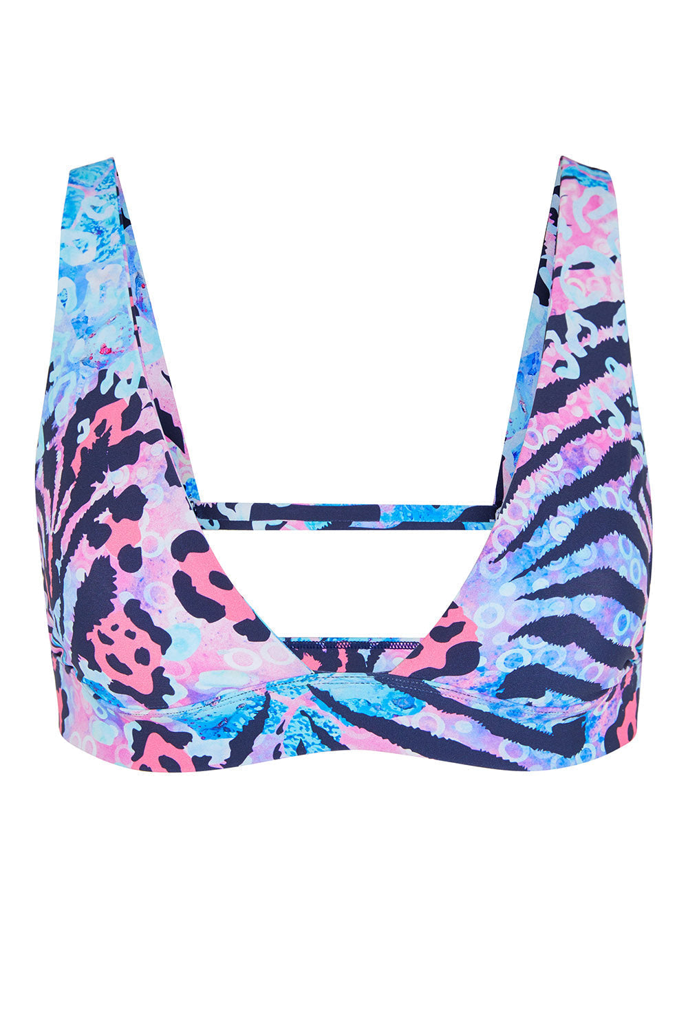 Tide + Seek Sustainable swimwear Jungle Disco Triangle Plunge Bikini Top Product shot
