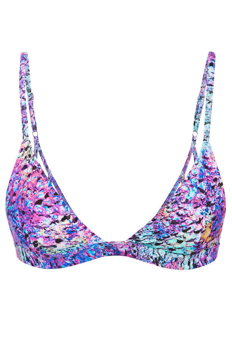 Tide + Seek Sustainable swimwear Purple Lava Fixed Triangle Bikini Top product shot