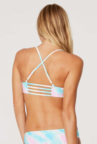 Tide + Seek Sustainable swimwear model wearing Sea Sparkle Classic Cut Bikini Bottom and surf bralette bikini top